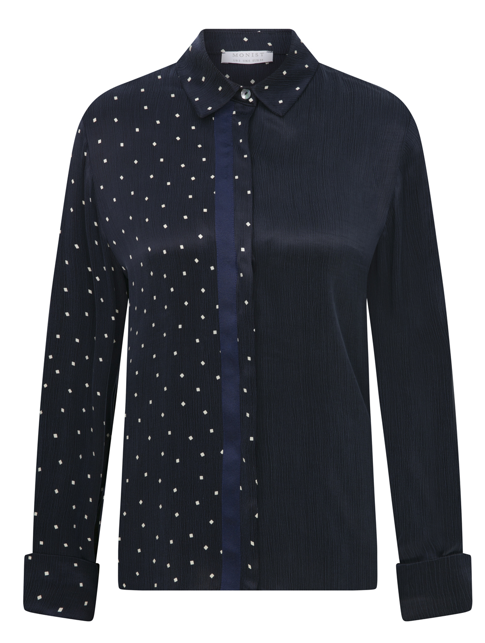 Kol Düğmeli Özel Dokulu Tek Tarafı Puanlı Lacivert Gömlek