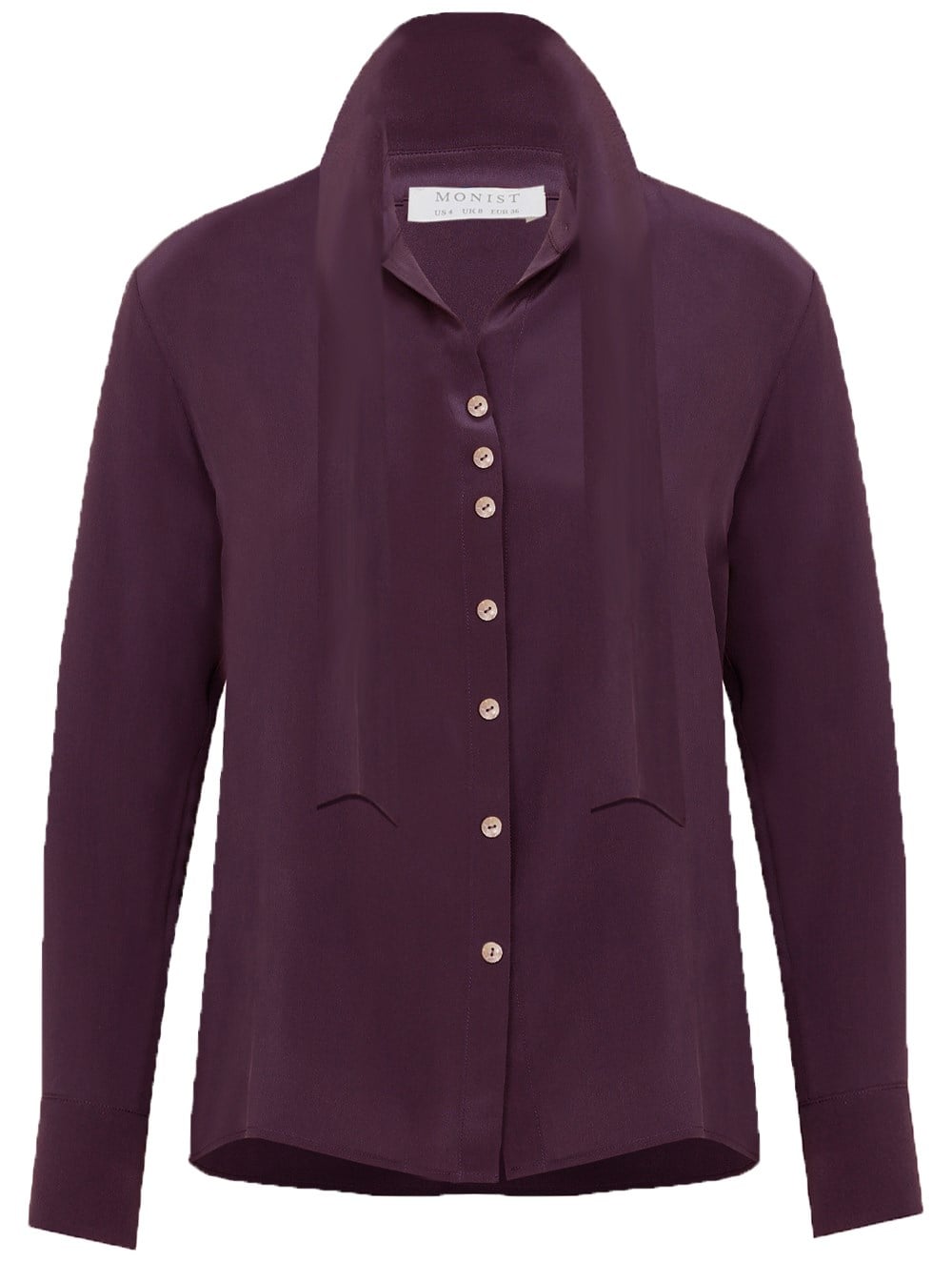 Mürdüm Rengi Fularlı İpek Gömlek