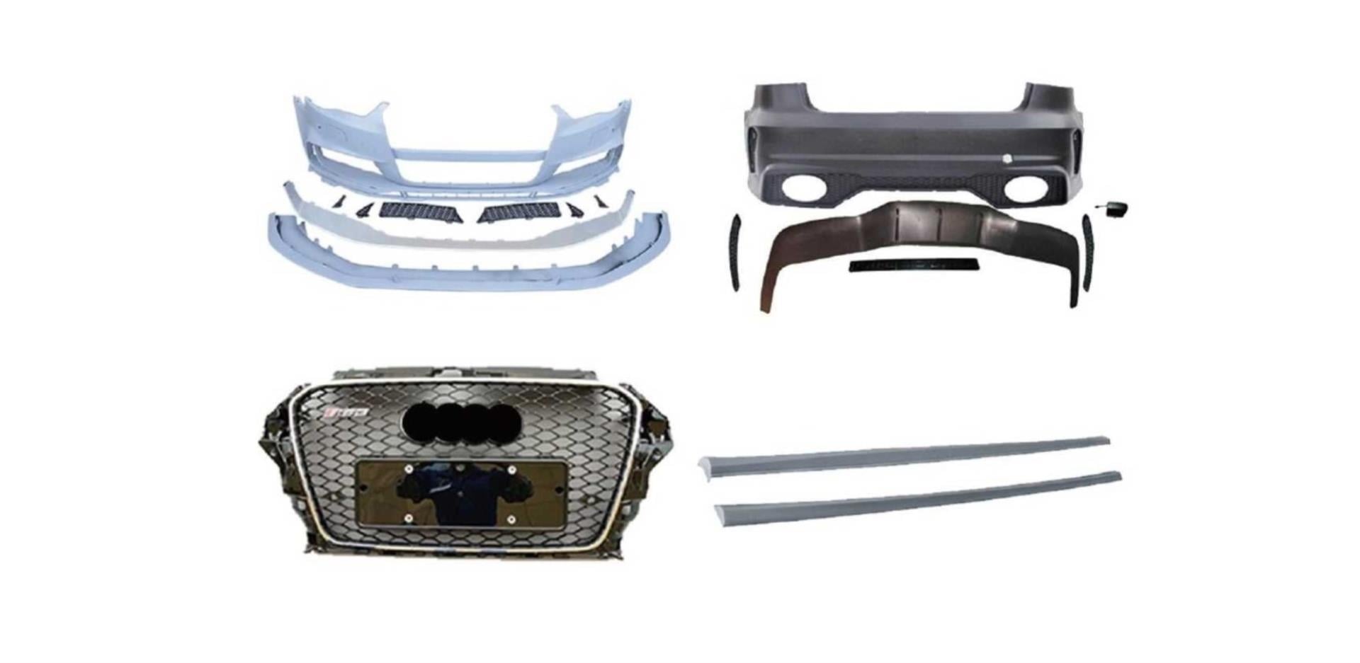 A3 2013-2016 SEDAN IÇIN UYUMLU RS3 BODY KIT - ÖN ARKA TAMPON&PANJUR&MARSPIYEL  (EGZOZ DAHIL)