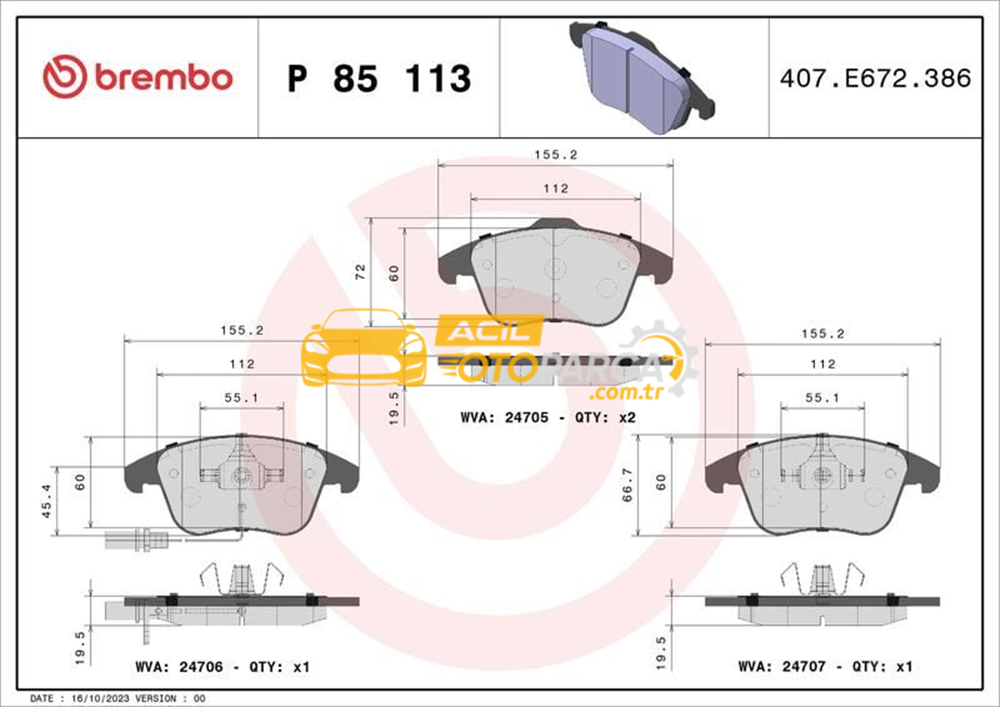 Audi BREMBO P85113 | Fren Balatası Ön (Audi A4 08-16 A5 08-11)