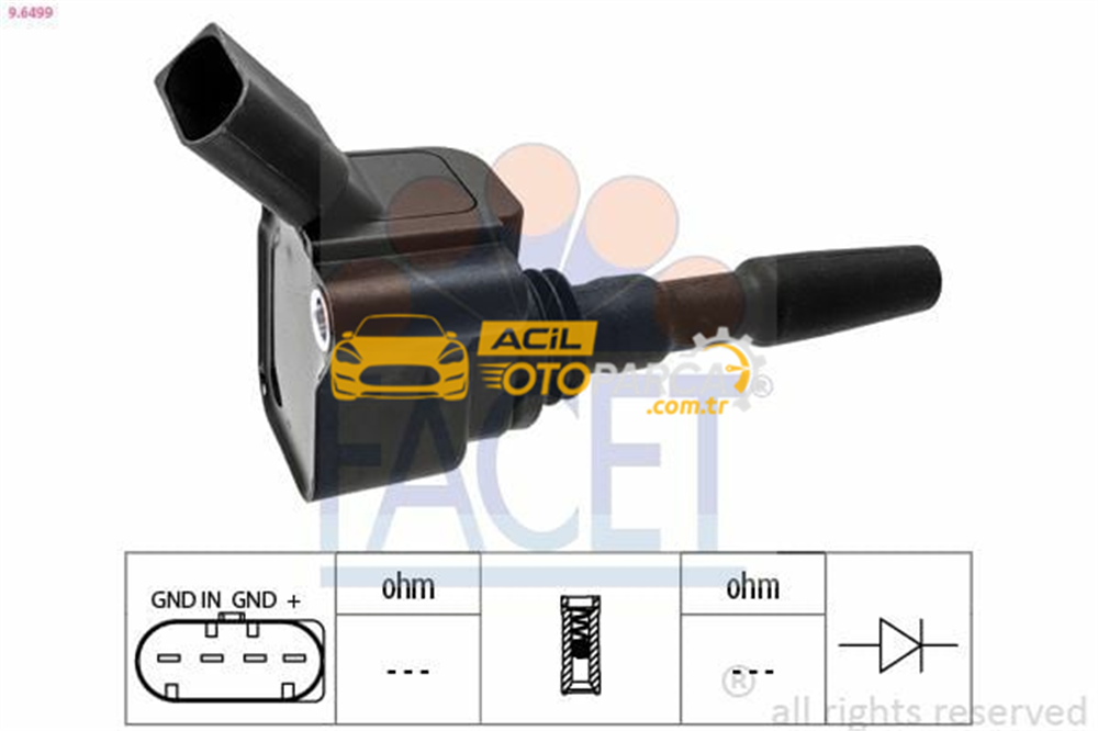 Audi FACET 9.6499 | Ateşleme Bobini A1 A3 Q3 Caddy CC Golf VII Jetta Passat Tiguan Alhambra Ibiza Leon Toledo Octavia Rapid Superb Yeti