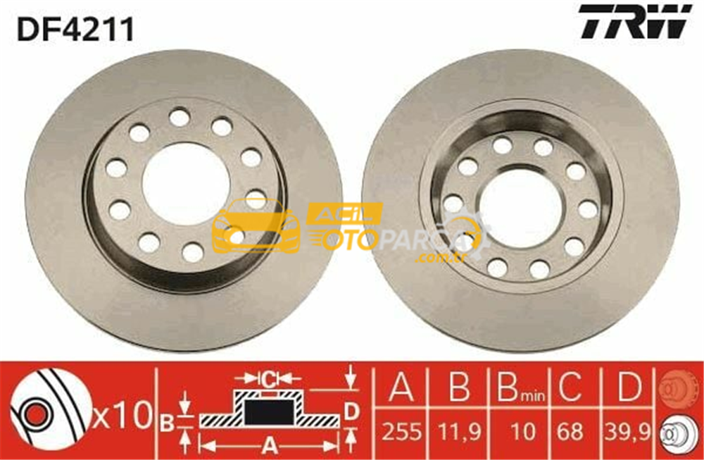 Audi TRW DF4211 | Arka Fren Diski-255X125×112 (Audi A4 01-08 Seat Exeo 09-14)