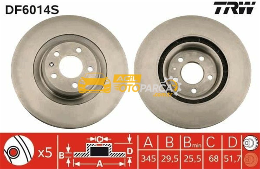 Audi TRW DF6014S | Disk On (Ad) 08 > Aı.A4-A5-Q5 (Kutu Fıyat Tek) | 2 Adet