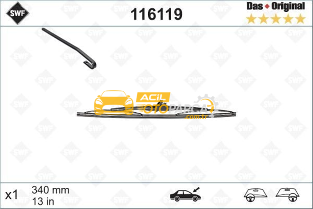 Audi VALEO 116119 | Silecek Süpürgesi 340mm Golf 3, 4 Arka (Swf)