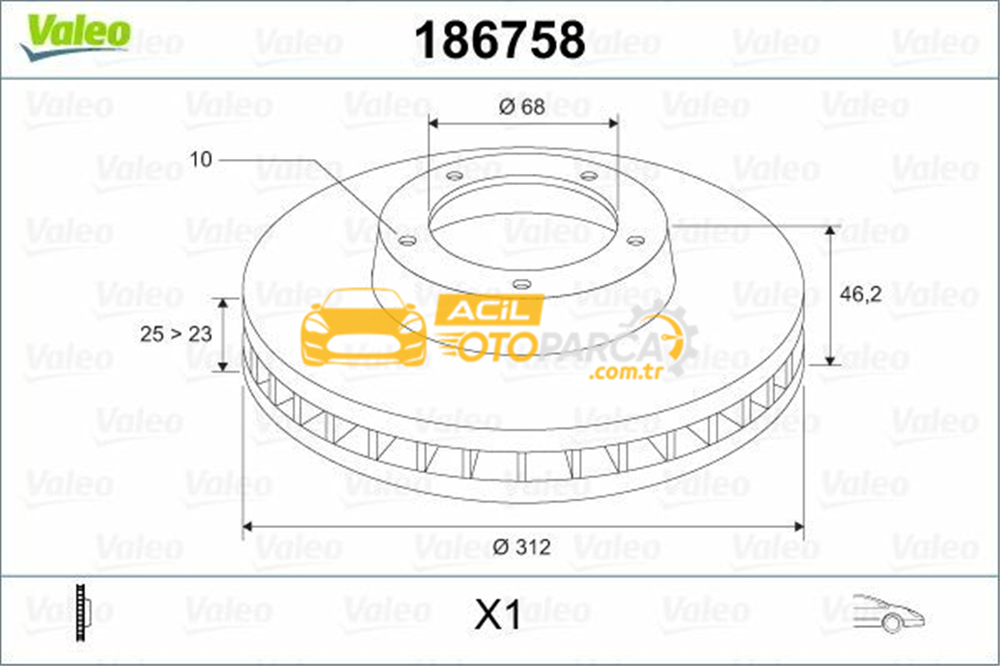 Audi VALEO 186758 | Fren Diski Ön Passat B5 00-/ A4 A6 / Exeo 09-/ Superb I 01-Adet Kutu & Fiyat Tek Havalı 312mm | 2 Adet
