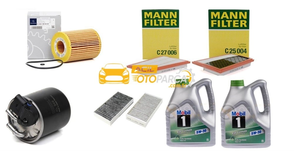Mercedes W164 ML 280 CDI Periyodik Bakım Seti Mobil Yağ (6421800009, F026402837, C27006, C25004, 1648300218, MOBİL YAĞ 2)