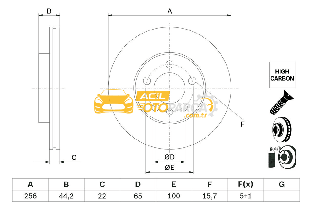 Volkswagen BOSCH 0986479F32 | Ön Fren Diski-256X22 5×100 (VW Polo 18-Audi A1 19-Seat Ibiza 18 -) | 1 Adet