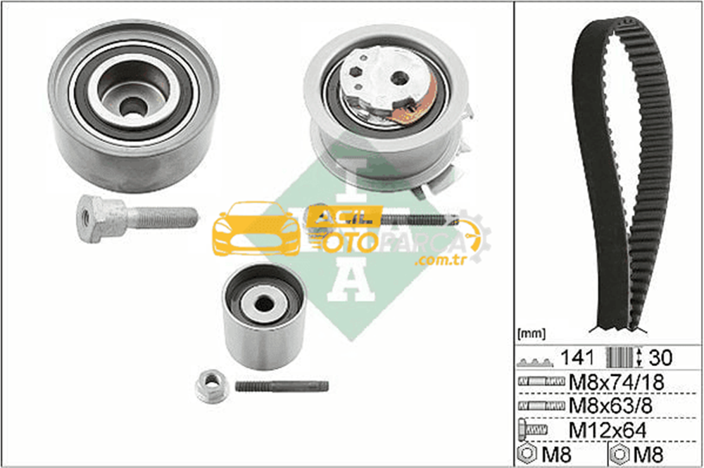 Volkswagen INA 530046310 | Eksantrik Gergi Kiti Golf V Jetta III Passat Octavia Toledo III Leon A3 2.0 TDI 16V (Bkp Bmr Bre Bkd)