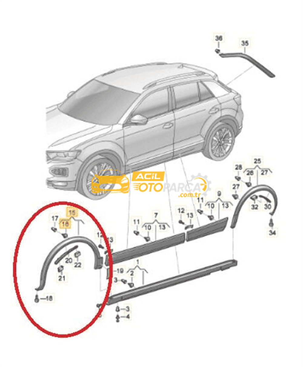 Volkswagen VAG / ORJINAL 2GA853717C9B9 | Volkswagen T-Roc Sol Ön Çamurluk Kaplaması (Dodik) Orijinal
