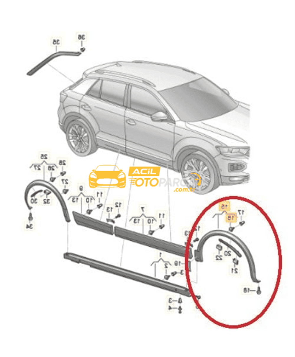 Volkswagen VAG / ORJINAL 2GA853718C9B9 | Volkswagen T-Roc Sağ Ön Çamurluk Kaplaması (Dodik) Orijinal