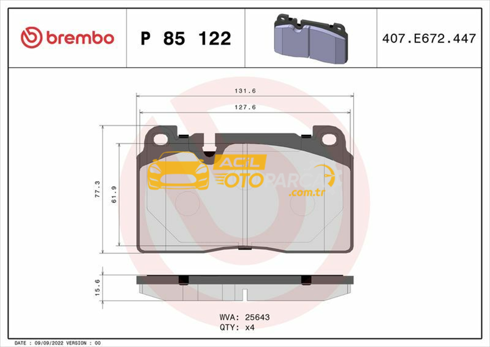 Audi BREMBO P85122 | Ön Fren Balatası 16mm Audi Q5