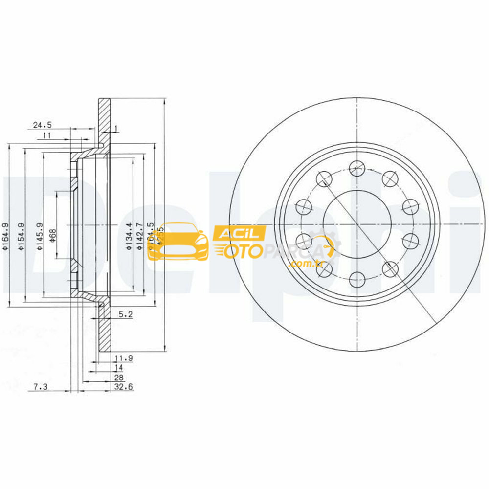 Audi DELPHI BG3674C | Arka Fren Diski-255×12 5×112 (Audi A4 01-08 Seat Exeo 09-14)