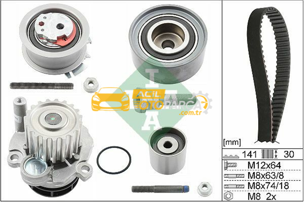 Audi INA 530046330 | Triger Gergi Seti + Devirdaim (VW: Passat 2.0 TDI 05-10 / Audi: A3 03-13 / A4 04-08 / A6 04-11 2.0 TDI) Azv-Bkd-Bkp-Blb-Bre