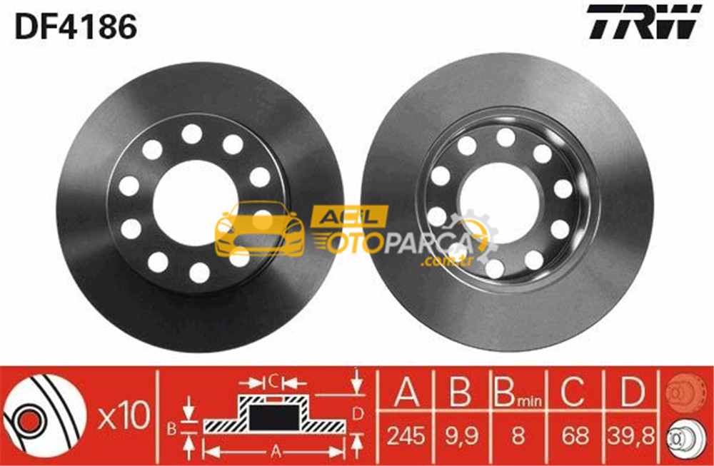 Audi TRW DF4186 | Fren Diski Arka A4 00-09 / Exeo 09-1.9 TDI Düz 245mm