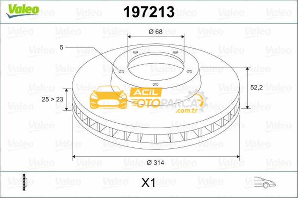 Audi VALEO 197213 | Disk Audi A4 (2007 -) 1.8Tfsı, 2.0Tdı, 2.0Tfsı, 2.7Tdı V6 A5 (2007 -) 1.Fren Bınek (Ithal) | 1 Adet
