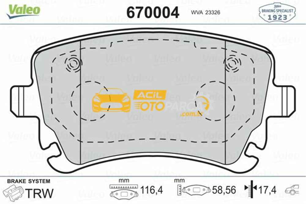 Audi VALEO 670004 | Arka Fren Balatası VW Transporter T5 03-A4 04 09 A6 04 11 A8 03 10 (Fıssız)