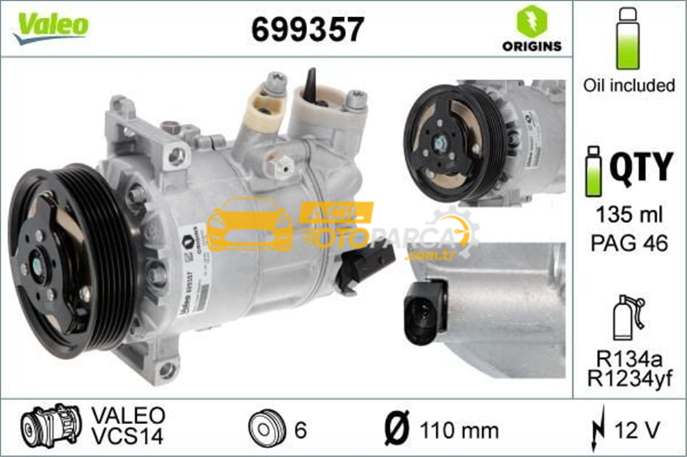 Audi VALEO 699357 | Klima Kompresörü VW Golf V,VI Jetta Craf Cadyııı A3