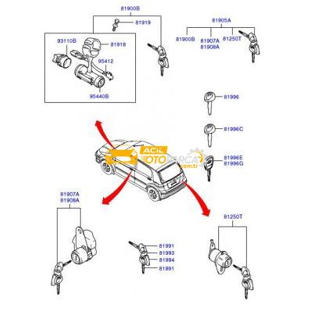 Hyundai Getz Kontak Ki̇li̇t Seti̇ 2002-2005