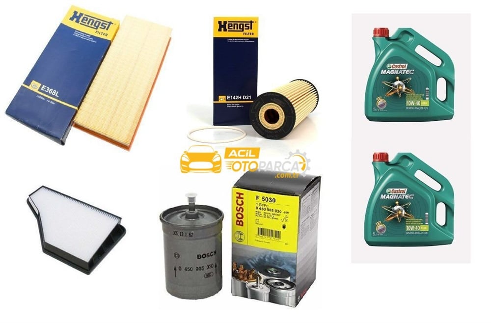 Mercedes W140 Kasa S320 Periyodik Bakım Filtre Seti Castrol Yağ (E142HD21, E368L, 1408350047, 0450905030, CASTROL 10W40 2 ADET)