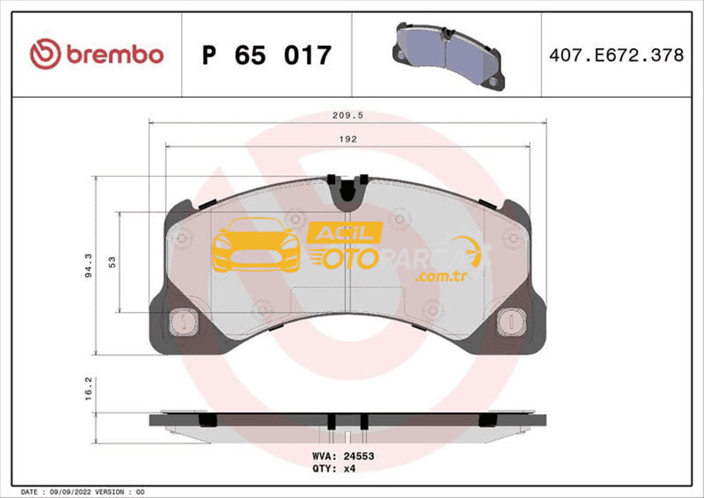 Volkswagen BREMBO P65017 | Fren Balatası Ön-16mm (VW Touareg 03-18 Porsche Cayenne 03-Panamera 09 -)