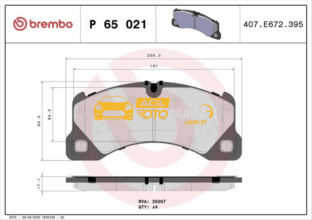 Volkswagen BREMBO P65021 | Ön Fren Balatası-17,1mm Porsche Cayenne Macan Panamera