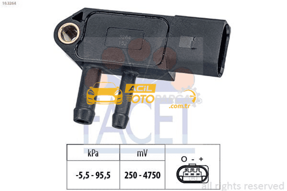 Volkswagen FACET 10.3264 | Fark Basınç Sensörü Caddy III-Golf V-Golf VI-Plus-Jetta III-Passat 1.9-2.0 TDI-Crafter-T5-Polo-Tıgua