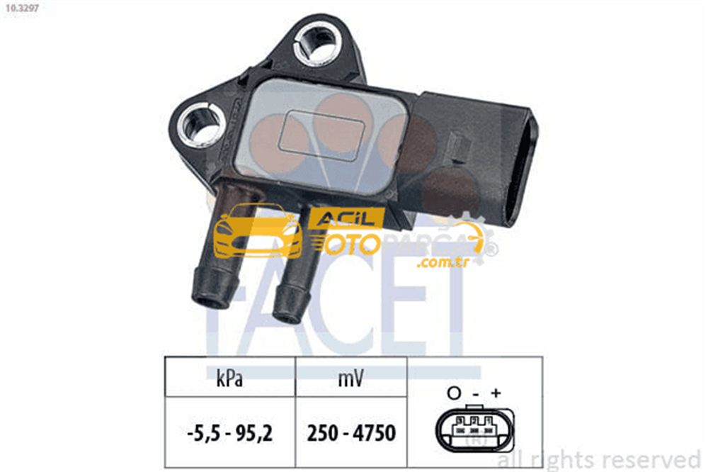 Volkswagen FACET 10.3297 | Eksoz Basınç Sensörü Caddy III Golf V Golf VI Plus Jetta III Passat 1.9 2.0 TDI Crafter T5 Polo Tiguan Asb Akn Bmc Bng Bpp Ble Bwf Cbwa