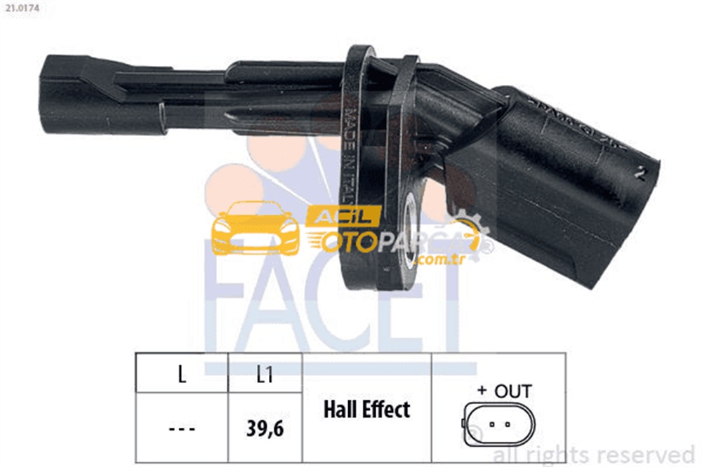 Volkswagen FACET 21.0174 | ABS Sensörü Arka Sağ Passat 11-15 CC 09-12 Tiguan 12-Touran 11-15 Q3 12-14 Sharan Alhambra 11-16