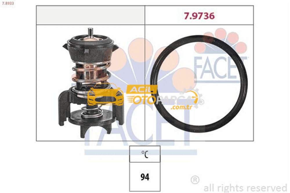 Volkswagen FACET 7.8933 | Termostat 94 º A1 A3 Q2 Q3 Tt Ateca Ibiza Leon Toledo Kamıq Karoq Kodiaq Octavia Superb Yeti Arteon Caddy Golf VII Passat Tiguan Touran Crafter T7 13 > > 1.6 2.0 TDI Ddya Clha Clhb Cxxa Ddyb Dava Daub