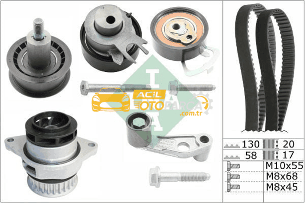 Volkswagen INA 530008930 | Triger Seti Su Pompalı A2 02-05 Leon 00-06 Toledo II 00-06 Golf IV 00-05 Atn Aus Azd Bcb Bad 1.6 16V FSI