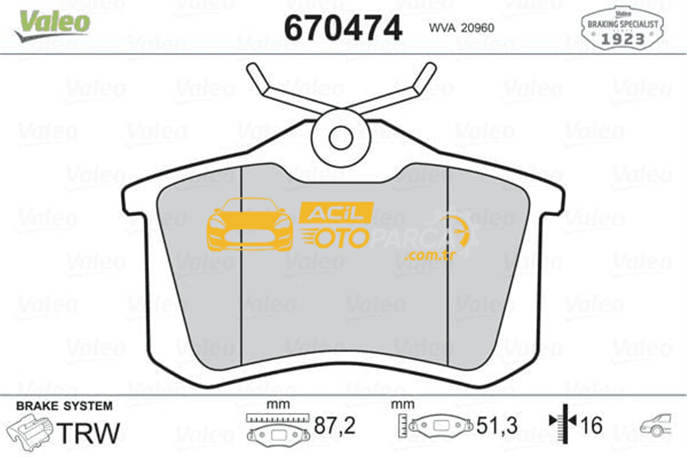 Volkswagen VALEO 670474 | Fren Balata Arka 03-Mgn.II-Mds-Clo.III-Golf.3.4.5-C2-C3-C4-307 17mm.