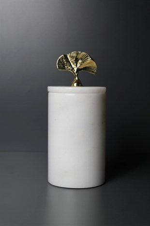 Beyaz Mermer Oymalı Gold Kapaklı Dekoratif Kutu 9cmx20cmx9cm