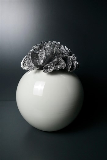 Beyaz Seramik Keüp Gri Mercan Kapaklı 30 Cm Dekoratif Küp