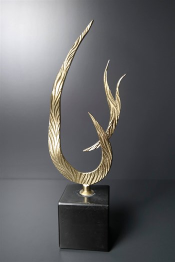 El Yapımı Siyah Mermer Kaideli Gold Pirinç Metal Alev 36 Cm Dekoratif Obje