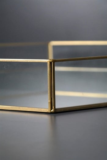 Gold Metal Gövde Altıgen İçi Aynalı Dekoratif Tepsi