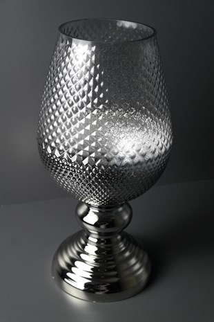 Gri Cam Gümüş Ayaklı Dekoratif Kısa Vazo