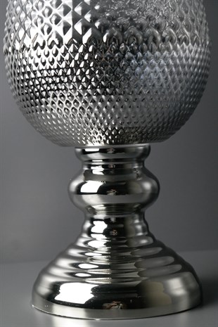 Gri Cam Gümüş Ayaklı Dekoratif Kısa Vazo