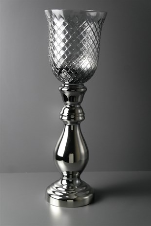 Gri Cam Gümüş Ayaklı Dekoratif Uzun Vazo