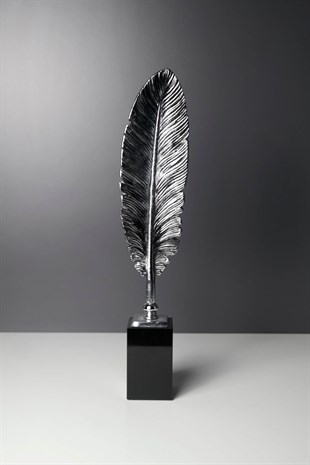 Gümüş Eskitme Yaprak figürü Siyah Kaideli Obje 35 Cm