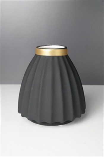Mat Siyah Gold Detaylı Seramik Vazo 16 Cm Dekoratif Vazo