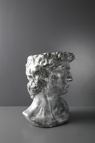 Siyah Gümüş Bay Figürlü Polyresin Saksı