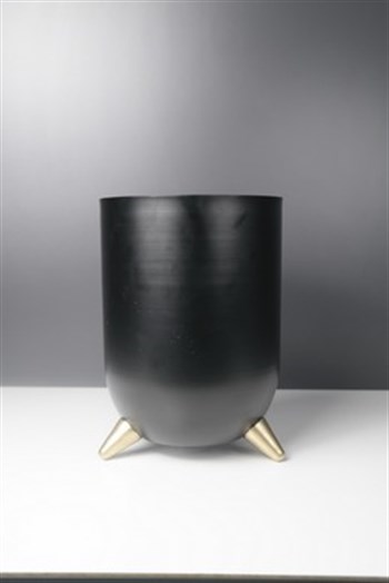 Siyah Metal Gold Renk Üç Ayaklı Uzun Dekoratif Vazo 25 Cm Dekoratif Vazo