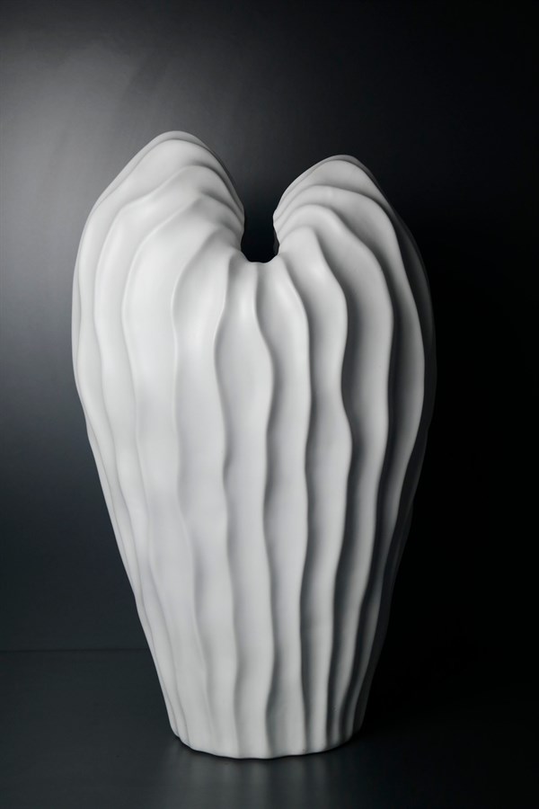 Beyaz İstrideye Görünümlü Seramik Vazo 50 Cm Dekoratif Vazo