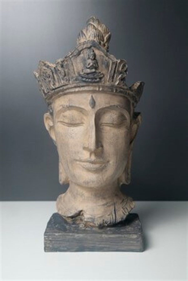 Buddha Temalı Erkek Büst Kahverengi Eskitme Özel El Yapımı 35 Cm Obje & Biblo