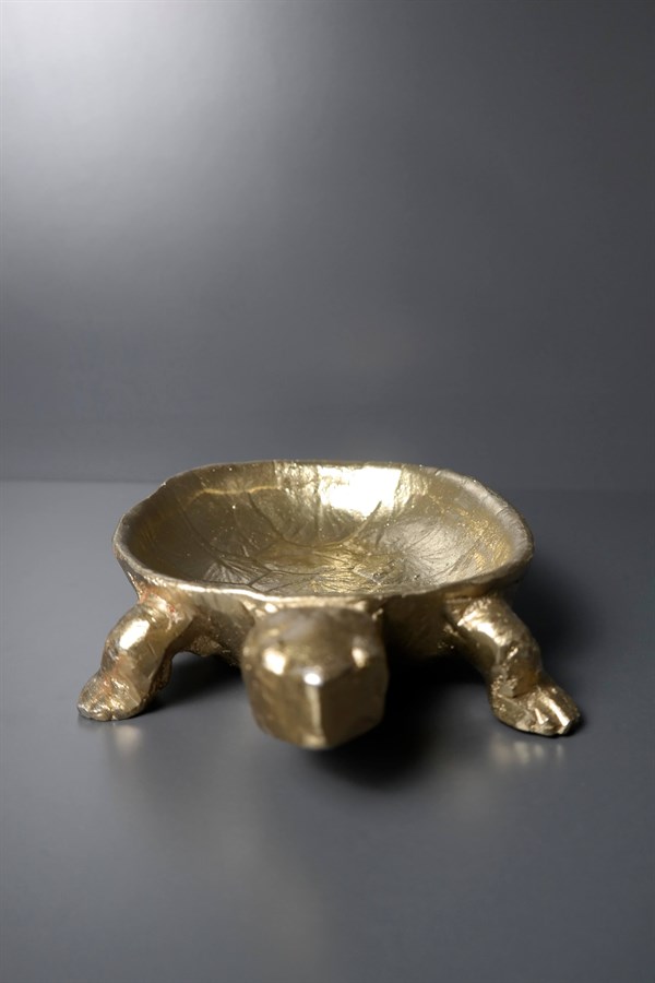 El Yapımı Gold Pirinç Metal Kaplumbağa  Çerezlik 28 Cm Dekoratif Obje