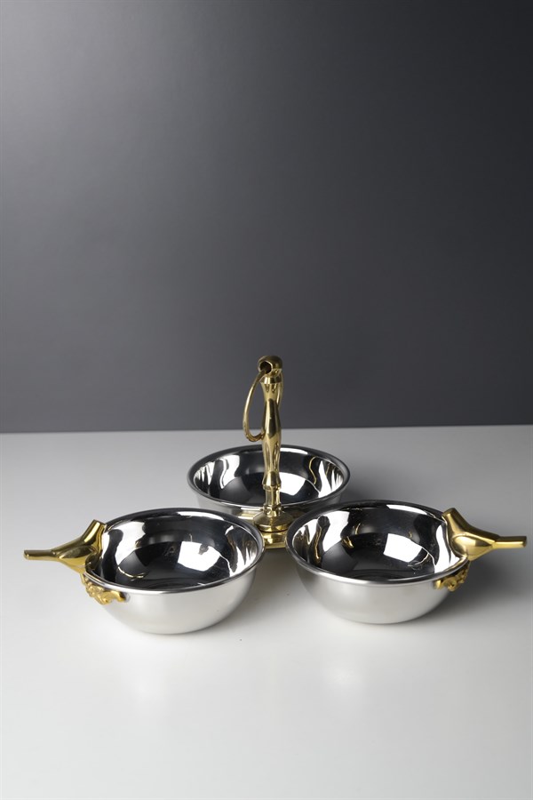 Gümüş Gold Metal Kuş Serisi 3lü Çerez Kase 22 Cm Dekoratif Ev Aksesuarları