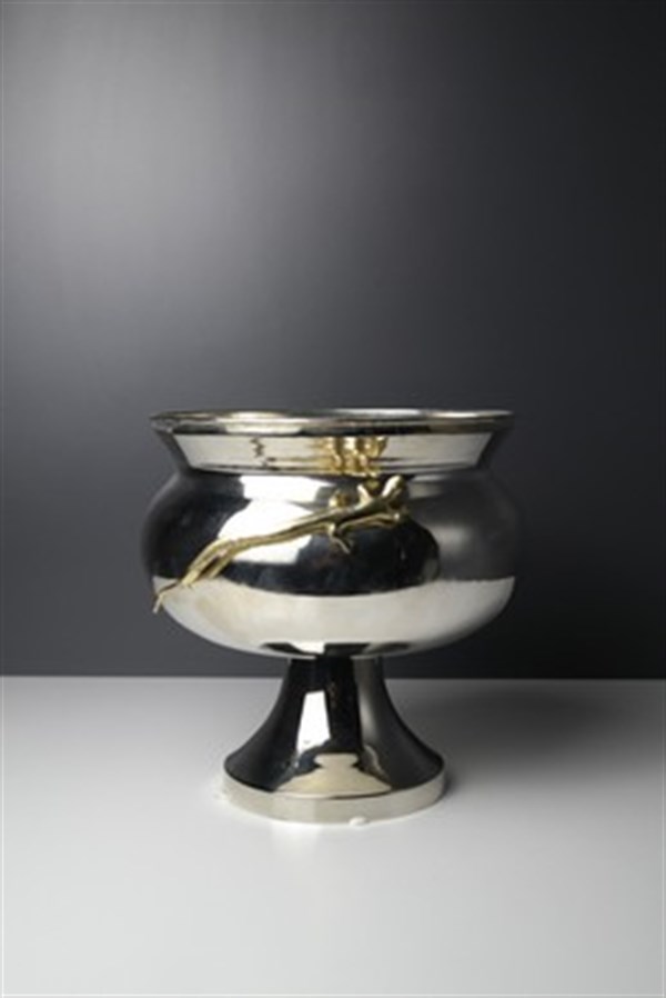 Gümüş Kaplama El Yapımı Pirinç Kertenkele Detaylı Metal Şaraplık 21 Cm Dekoratif Mutfak Ürünleri