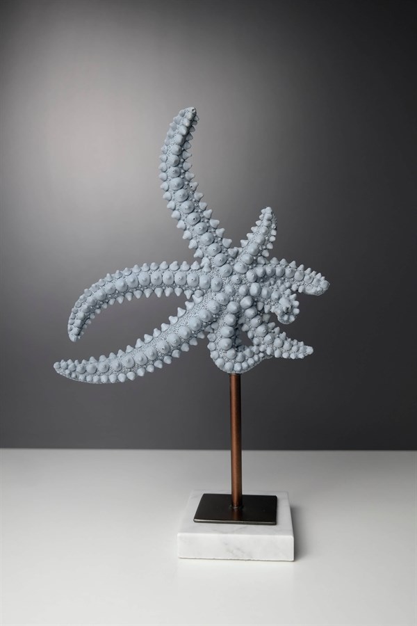 Mavi Deniz Yıldızı Mermer Tabanlı Metal Gövdeli 31 Cm Dekoratif Ev Aksesuarları