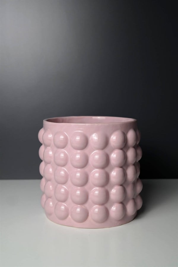Pembe Köpük Desenli Porselen Vazo Küçük 16 Cm Dekoratif Ev Aksesuarları