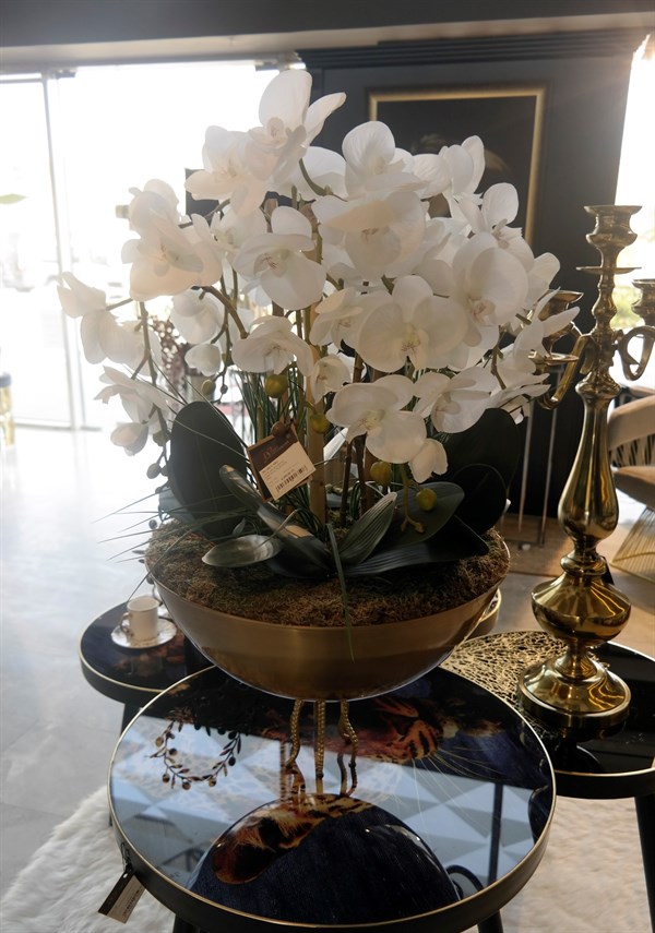 Pirinç Eskitme Arajman  Beyaz Orkide 79 Cm Dekoratif Yapay Çiçek